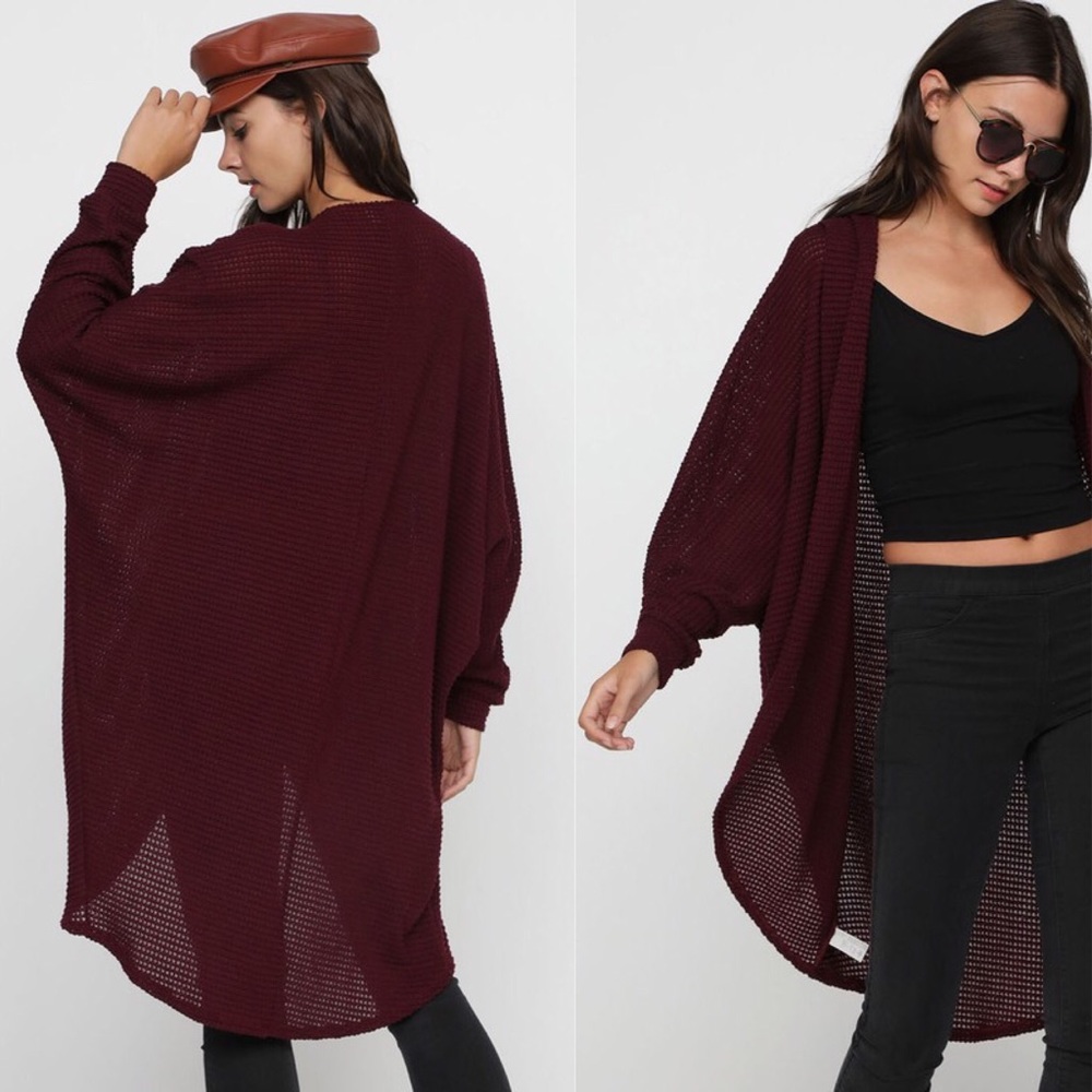 ✨LAST 3✨ Waffle Knit Duster in Burgundy💋 - Picture 2 of 2